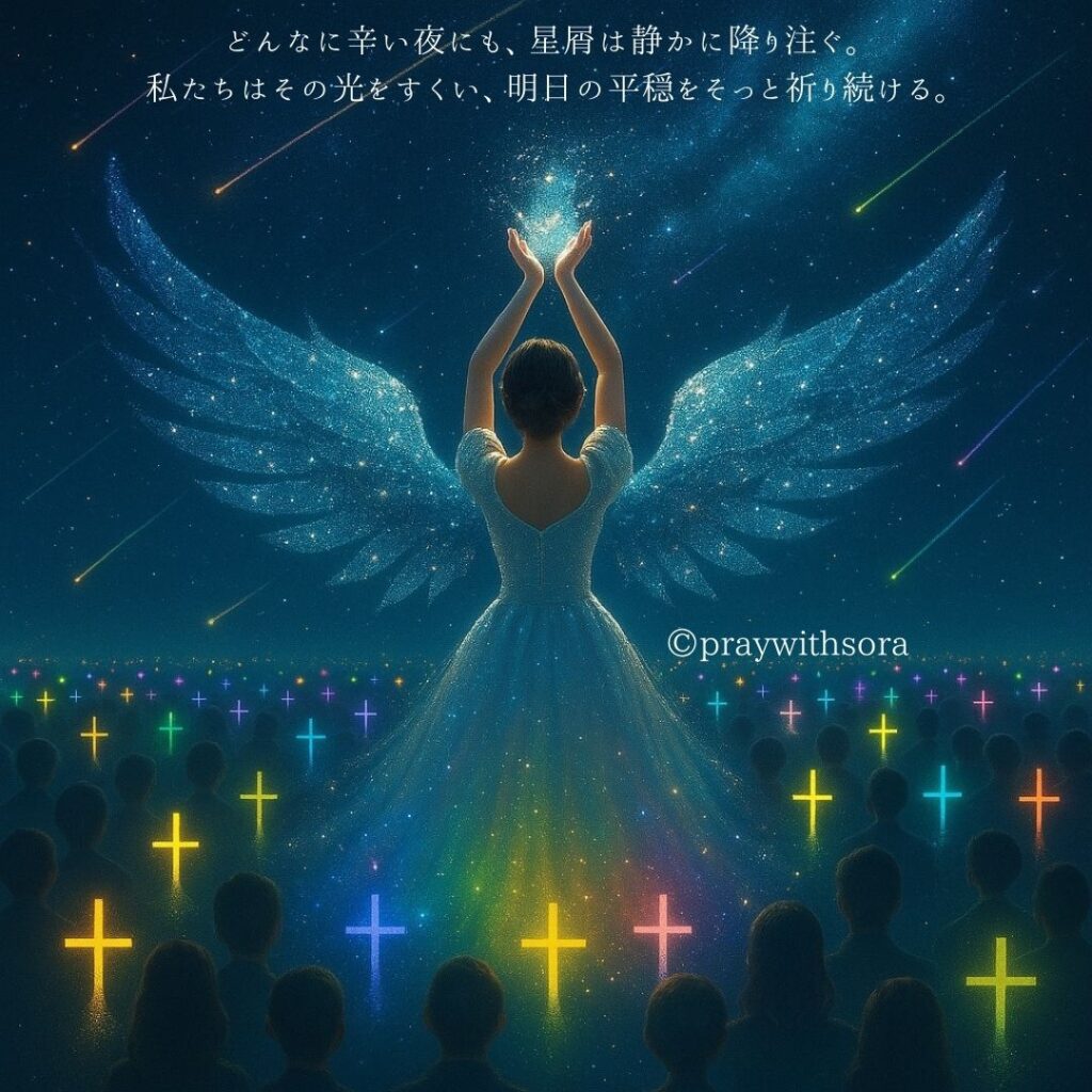 どんなに辛い夜にも、星屑は静かに降り注ぐ。
私たちはその光をすくい、明日の平穏をそっと祈り続ける。