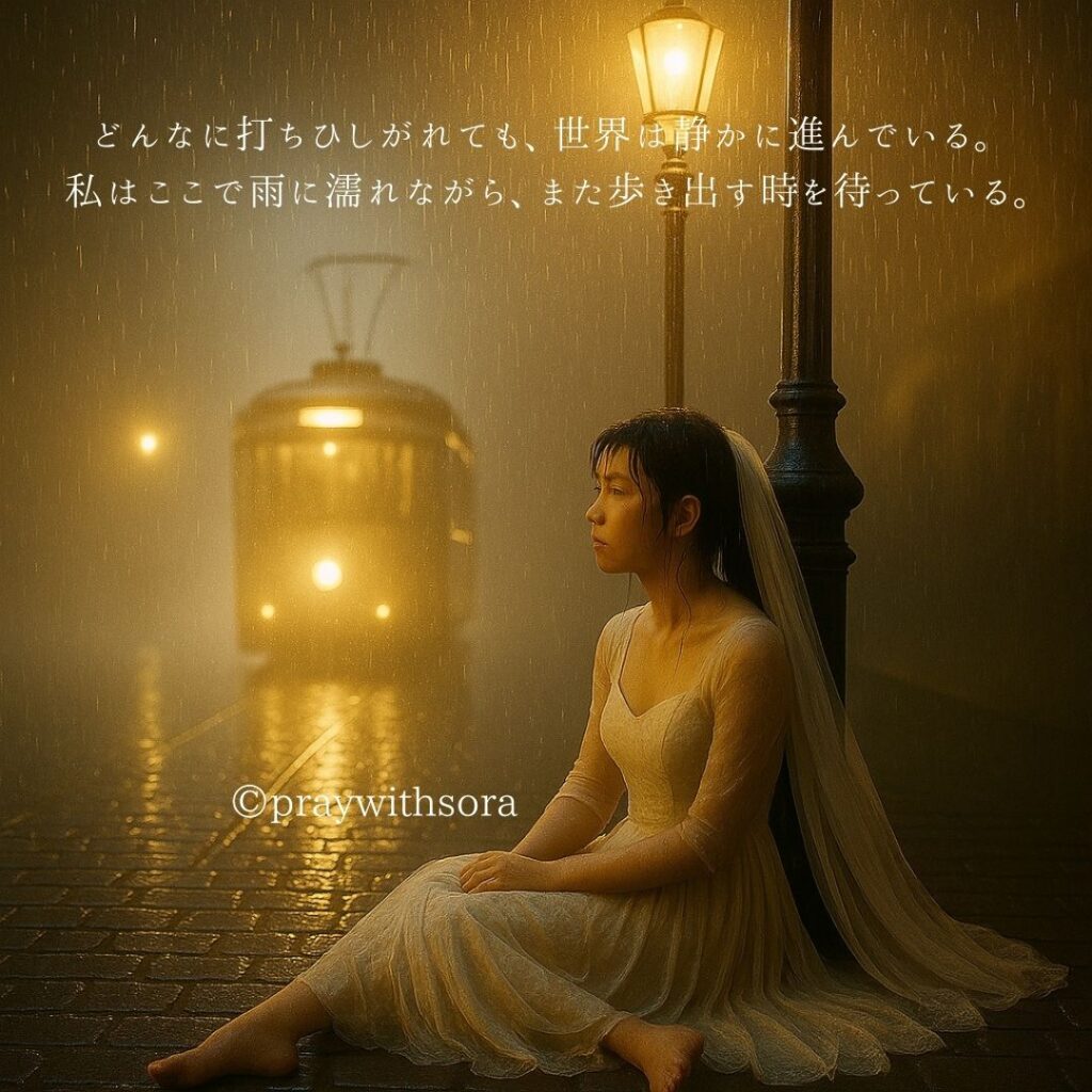 どんなに打ちひしがれても、世界は静かに進んでいる。私はここで雨に濡れながら、また歩き出す時を待っている。