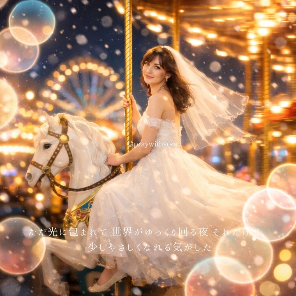 ただ光に包まれて、世界がゆっくり回る夜　それだけで、少しやさしくなれる気がした。